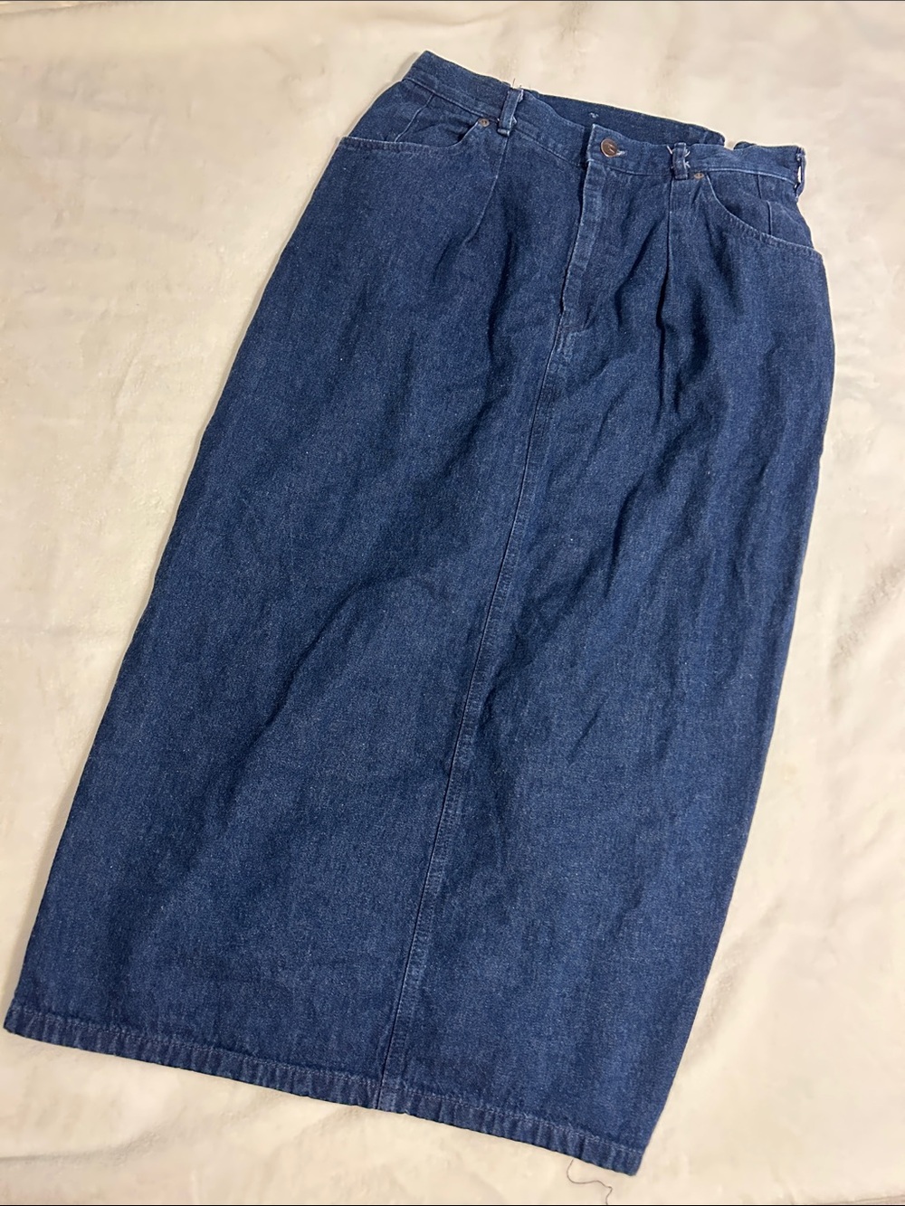 Classic Dark Blue Denim Midi Skirt
